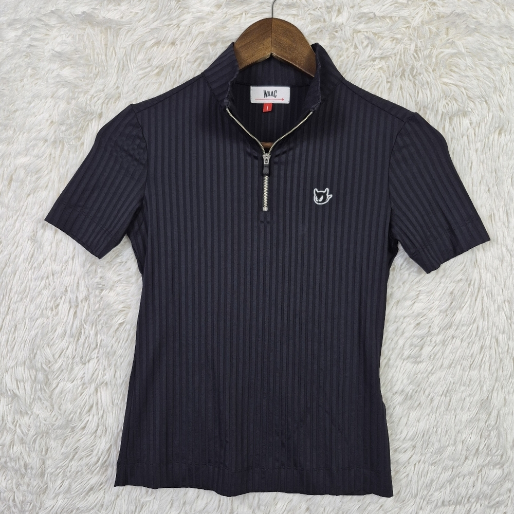 Women's Black Short-Sleeve Half-Zip Top - Korean Brand